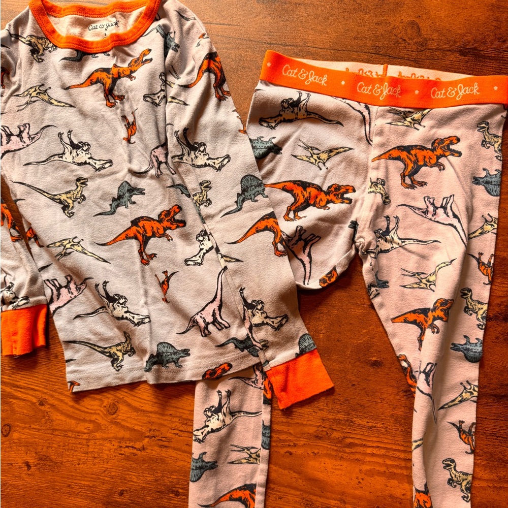Cat & Jack Dinosaur Print Pajama Set with Orange Accents